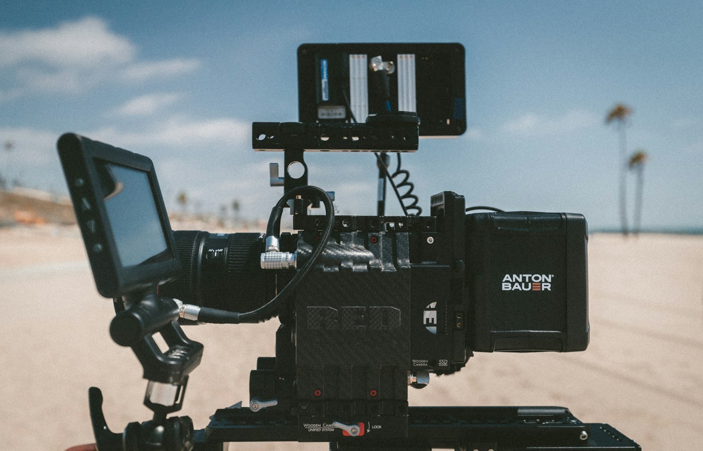 Cinema camera rig with monitor, used for video production