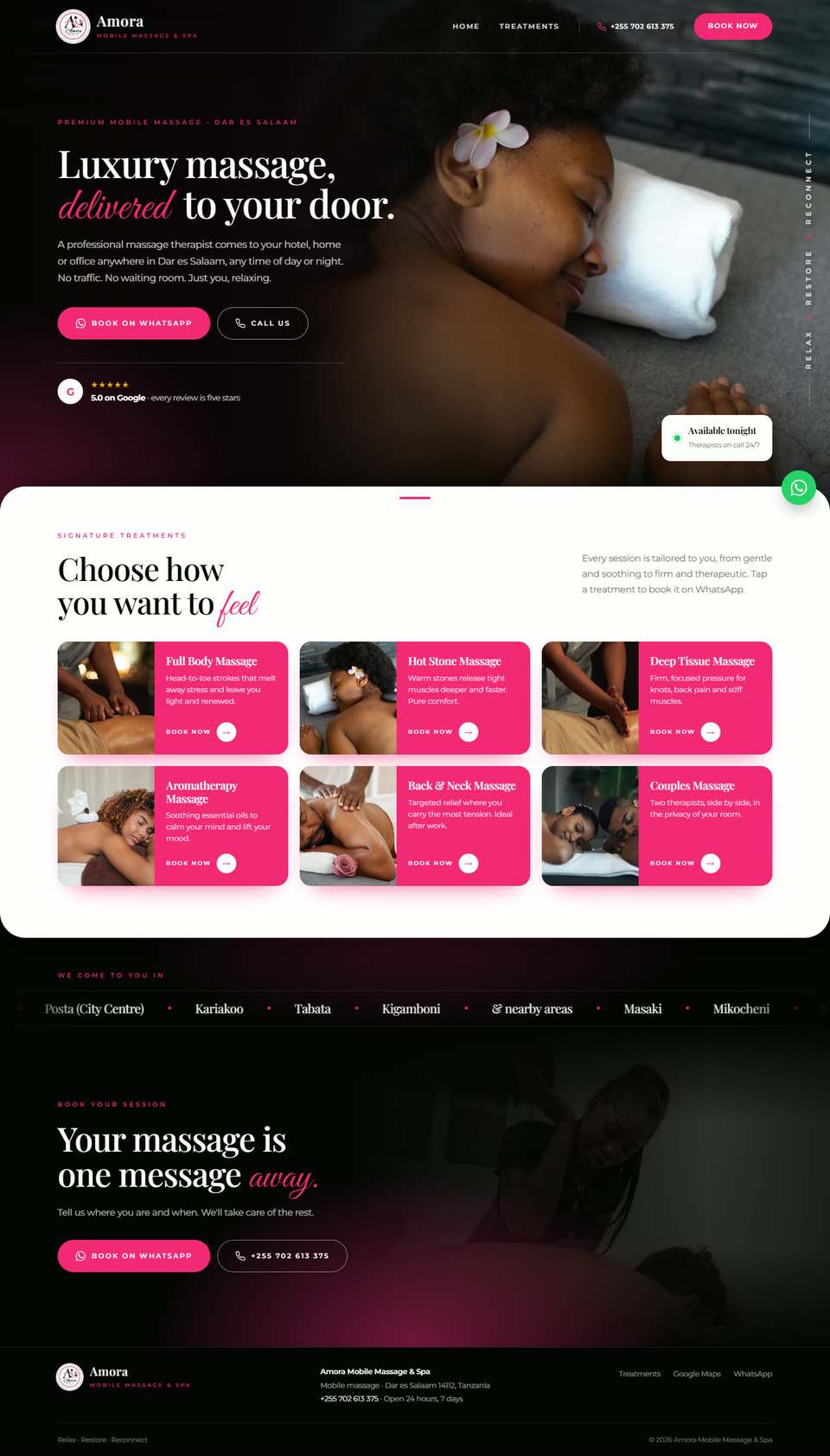 Amora Mobile Massage & Spa website, built by Sbi Digital